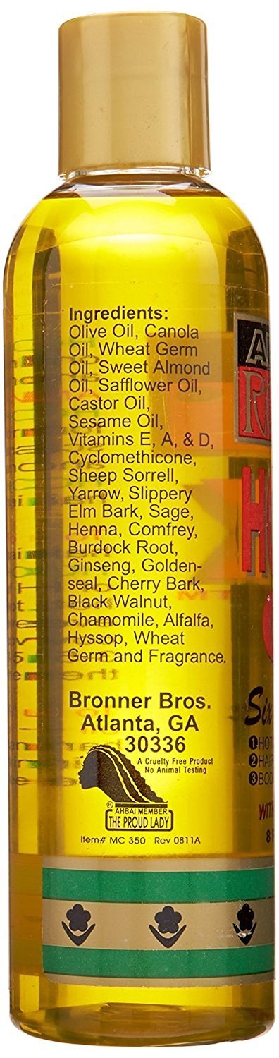 African Royale Hot Six Oil application demonstrates easy daily hair and skin care.