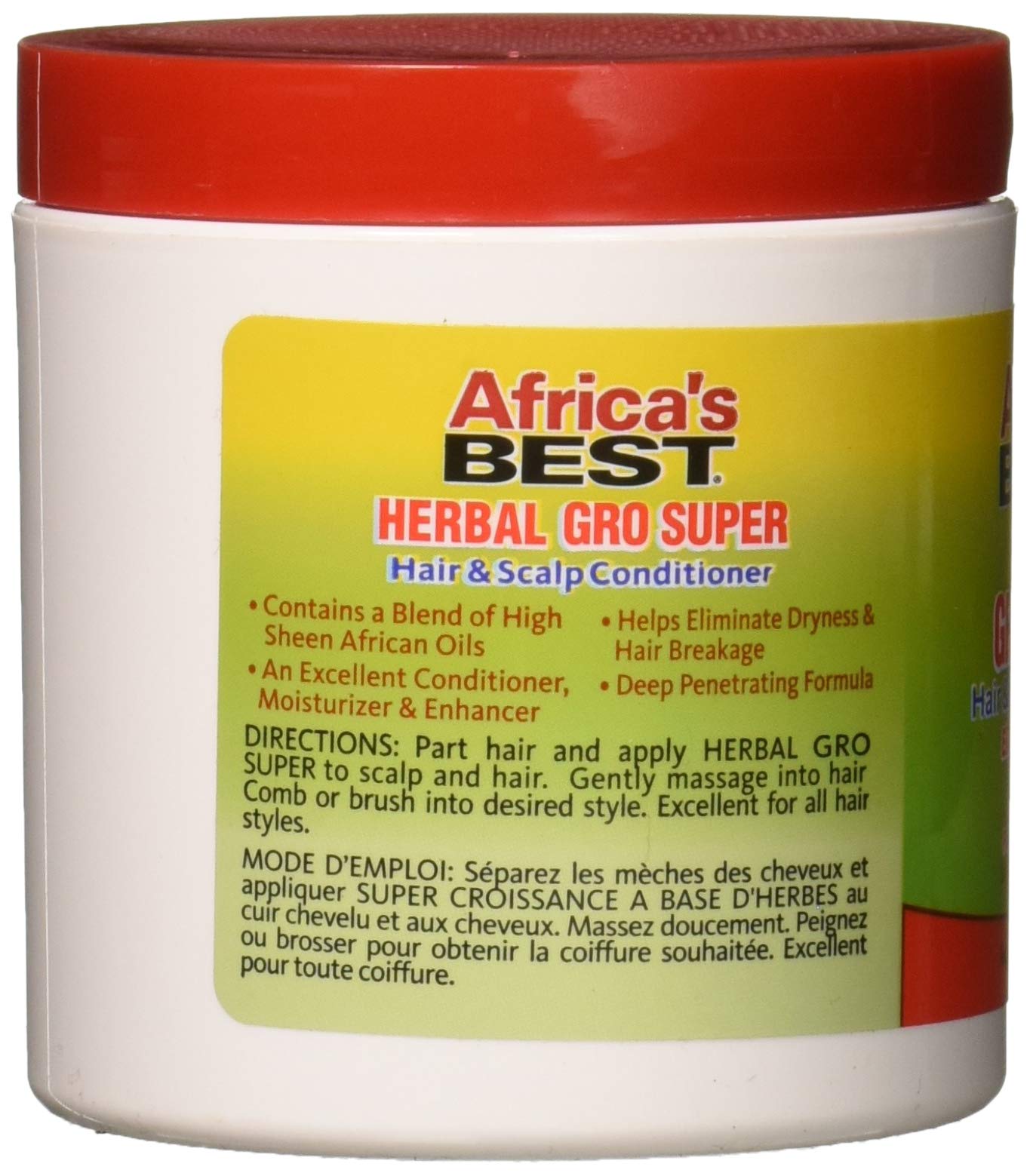 Africa's Best Gro Herbal jar label closeup, professional formula emphasis