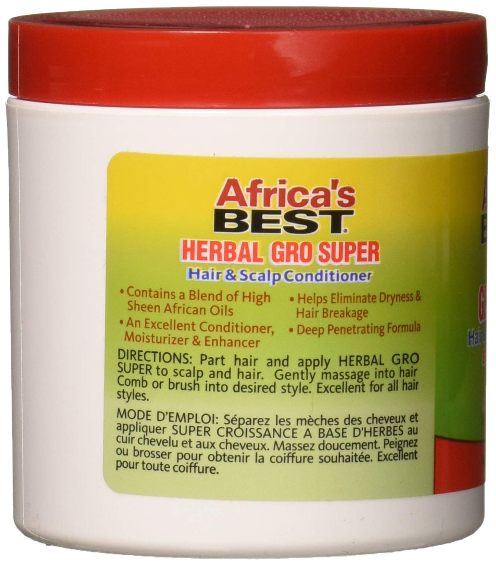 Africa's Best Gro Herbal jar label closeup, professional formula emphasis