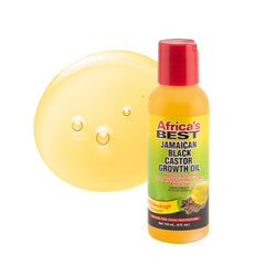 Africa's Best Jamaican Black Castor Growth Oil label highlights vitamin E and omega fatty acids