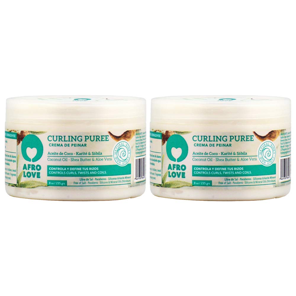 Afro Love Curling Puree 8oz pack defines curls with hydration and frizz control.
