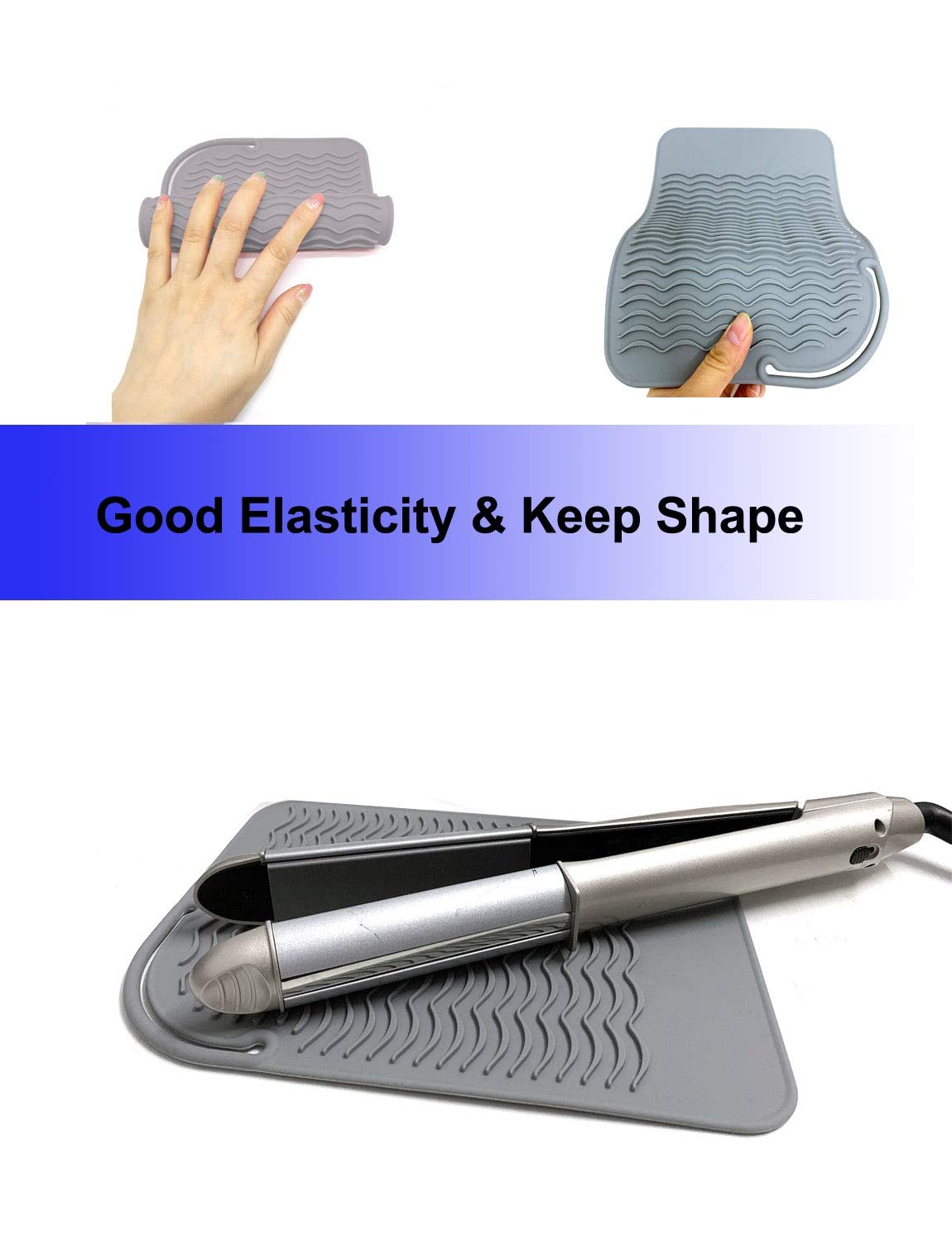 AFT90 heat resistant mat shown as flat iron holder protecting surfaces.