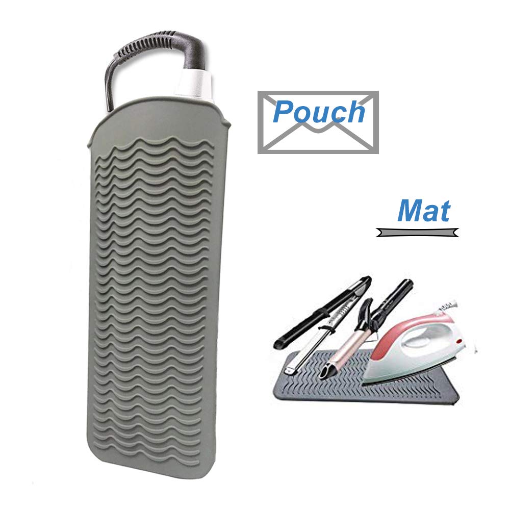 AFT90 heat-resistant silicone mat pouch stores a flat iron for travel