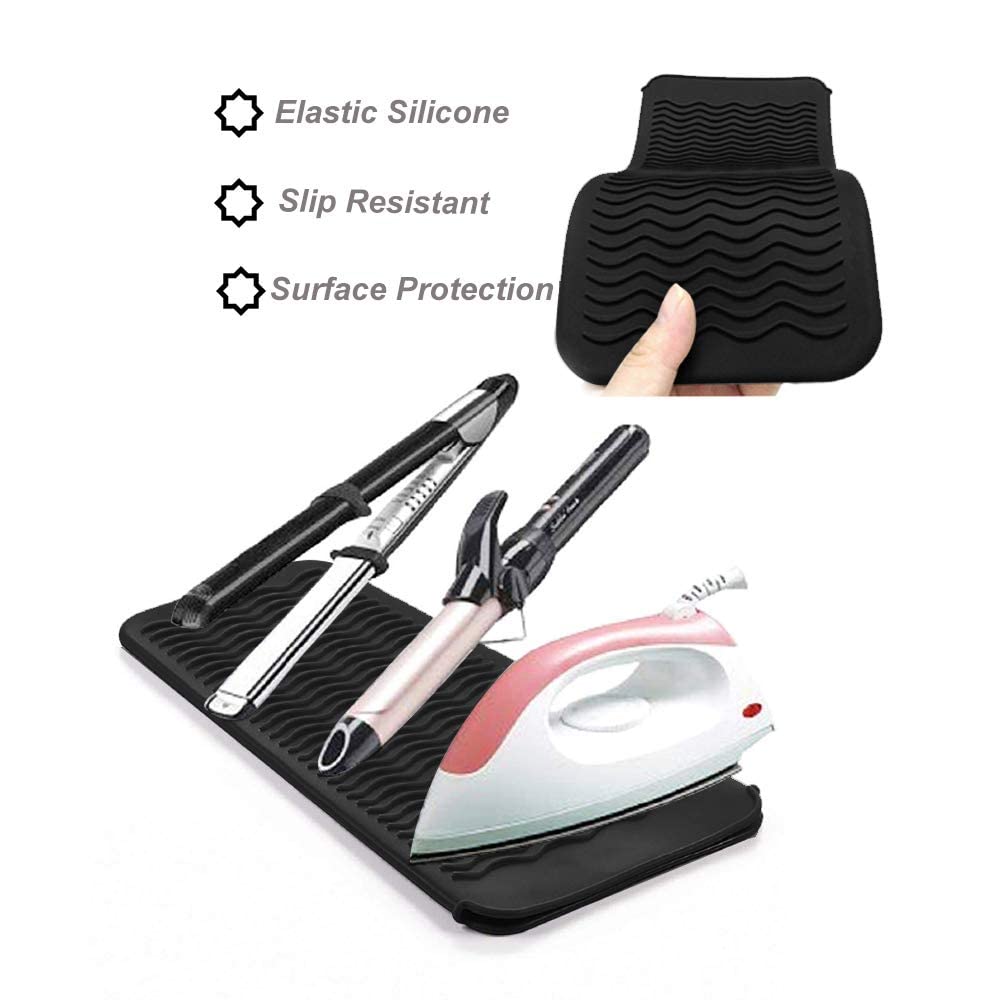 AFT90 mat with curling iron shows heat protection of surfaces.