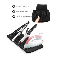 AFT90 mat with curling iron shows heat protection of surfaces.