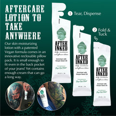 Close-up of After Inked lotion texture on skin, demonstrating smooth absorbency