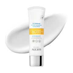 AGE 20's UV Defense Hydro Calming Sunscreen packaging close-up for premium protection
