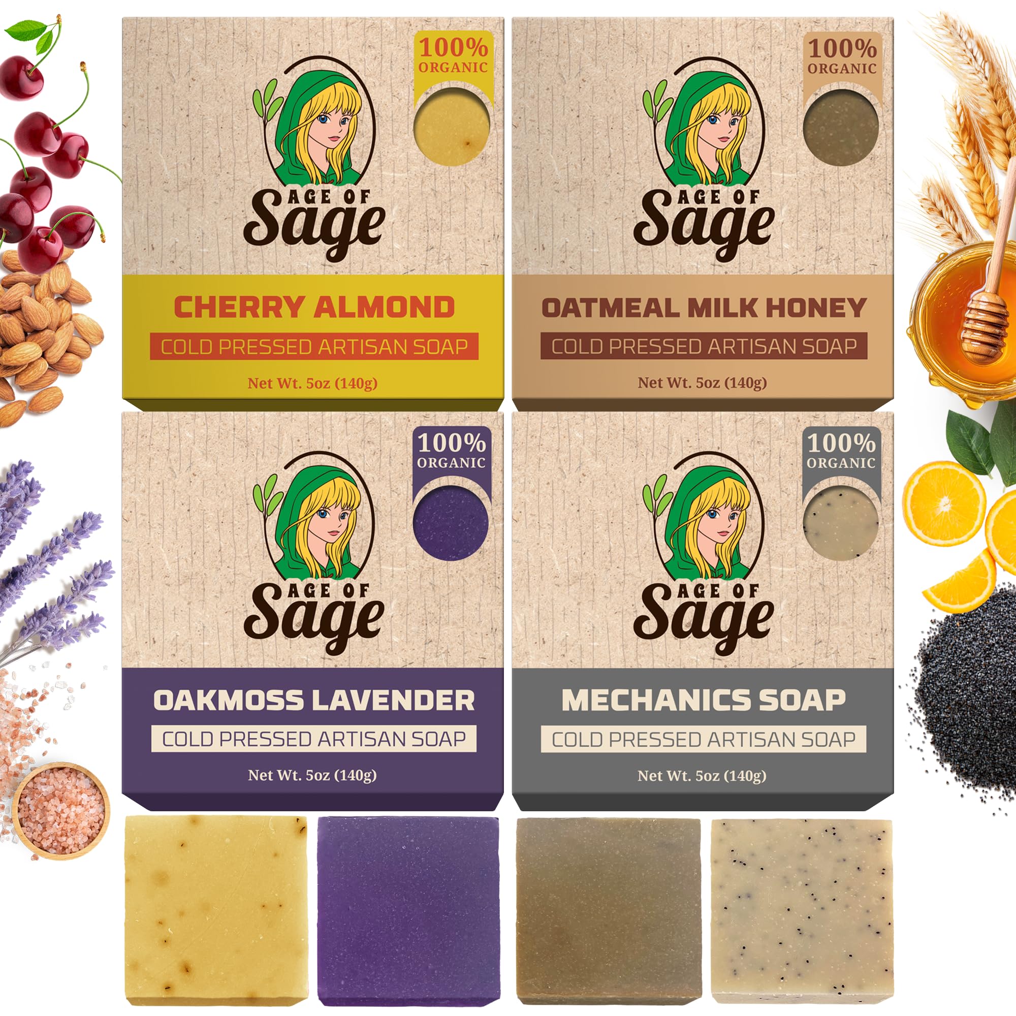 Age of Sage cherry almond bar for daily cleansing with a comforting scent