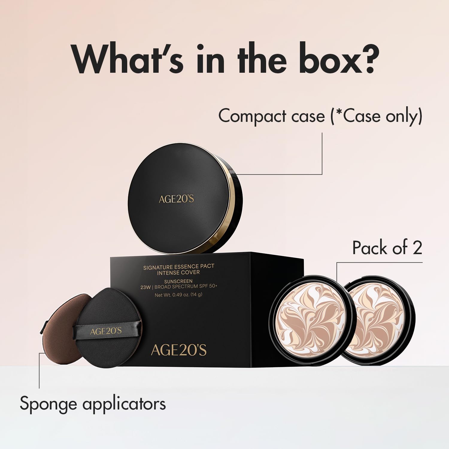Sleek packaging of AGE 20's Signature Essence Pact compact shown up close