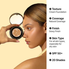 AGE 20's Signature Essence Pact vanilla swatch highlights warm beige for seamless color