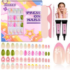 AGGKKY 104-piece kids press-on nails pack with four styles for at home nail art