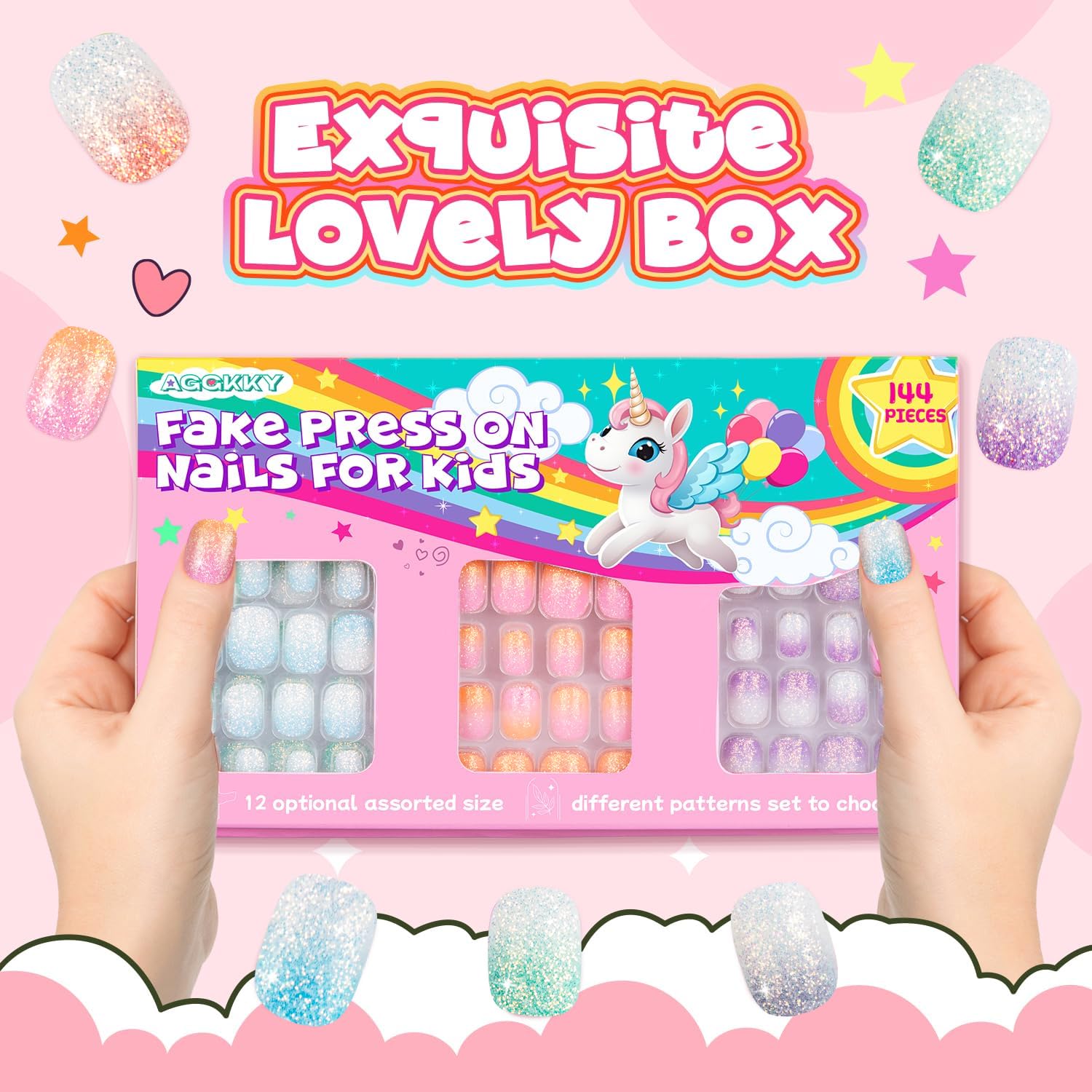 AGGKKY Easy Press-On Nails fast application for little fingers