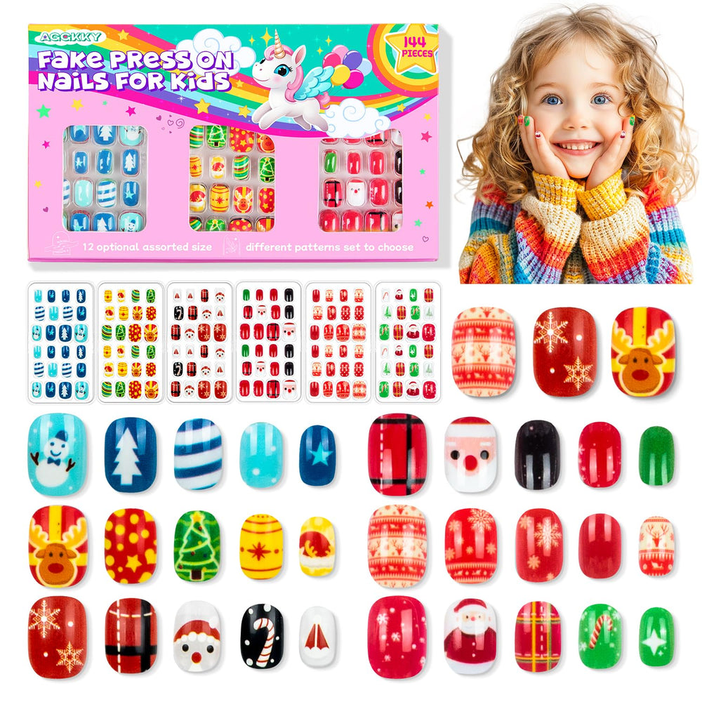 AGGKKY kids press-on nails box set shows 144 pieces for quick at-home nail art