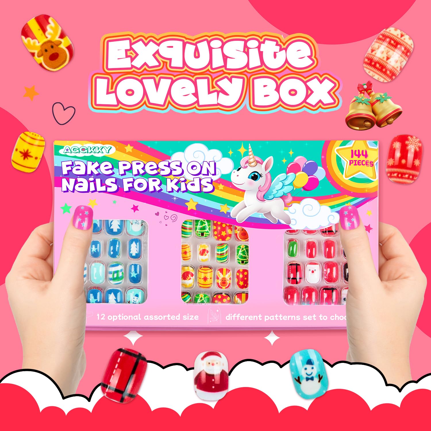 AGGKKY kids press-on nails pre-glued quick kid-friendly application