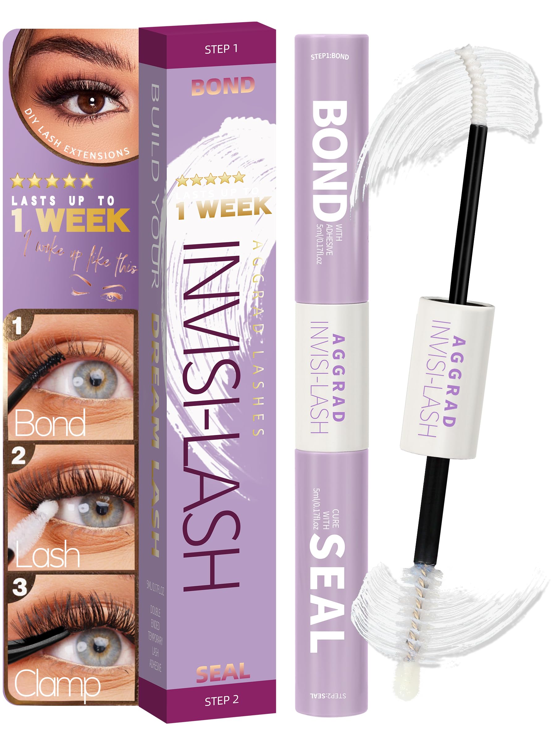 AGGRAD clear lash cluster glue bottle close-up showing waterproof long-lasting hold