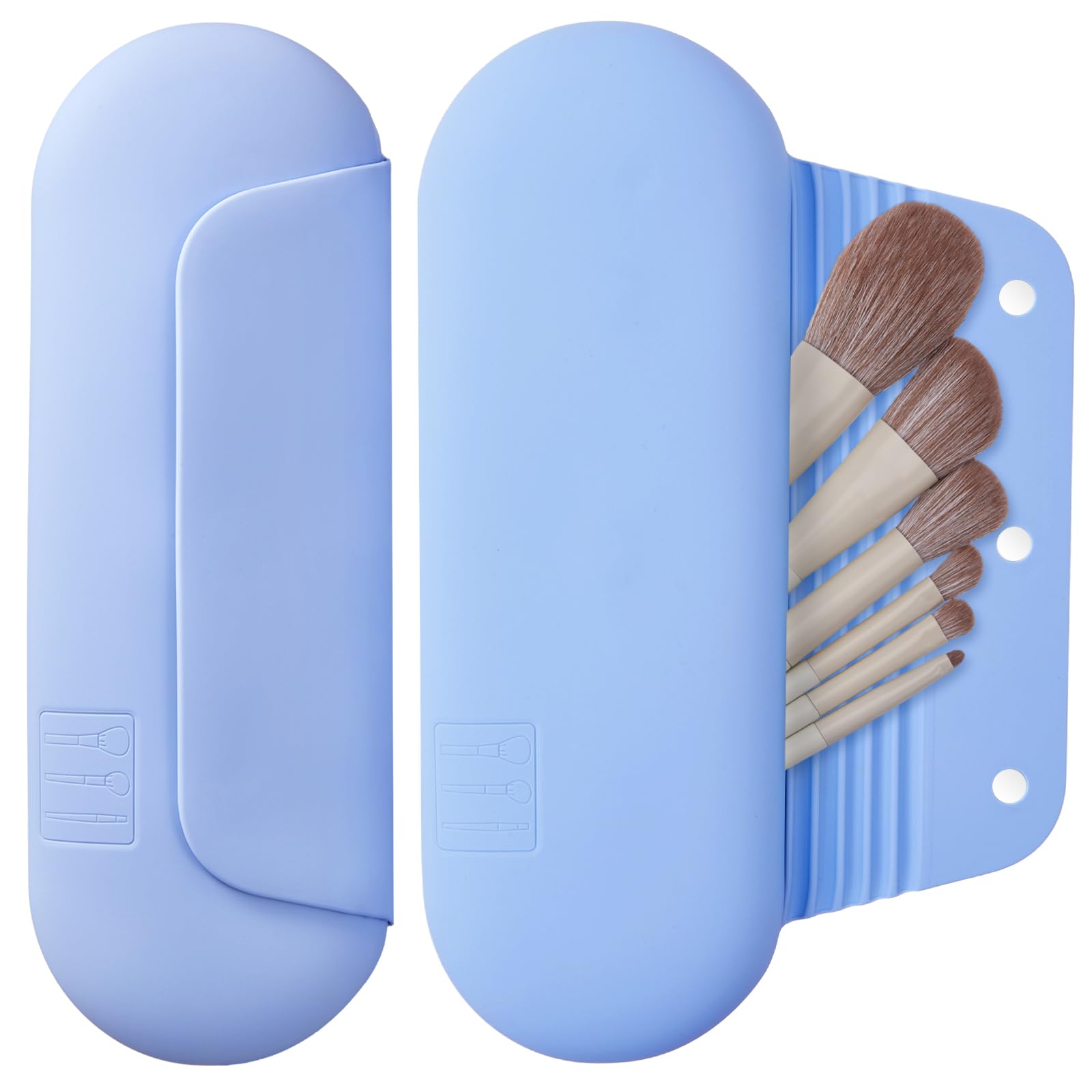 AGIKET silicone makeup brush holder blue front view for organized travel