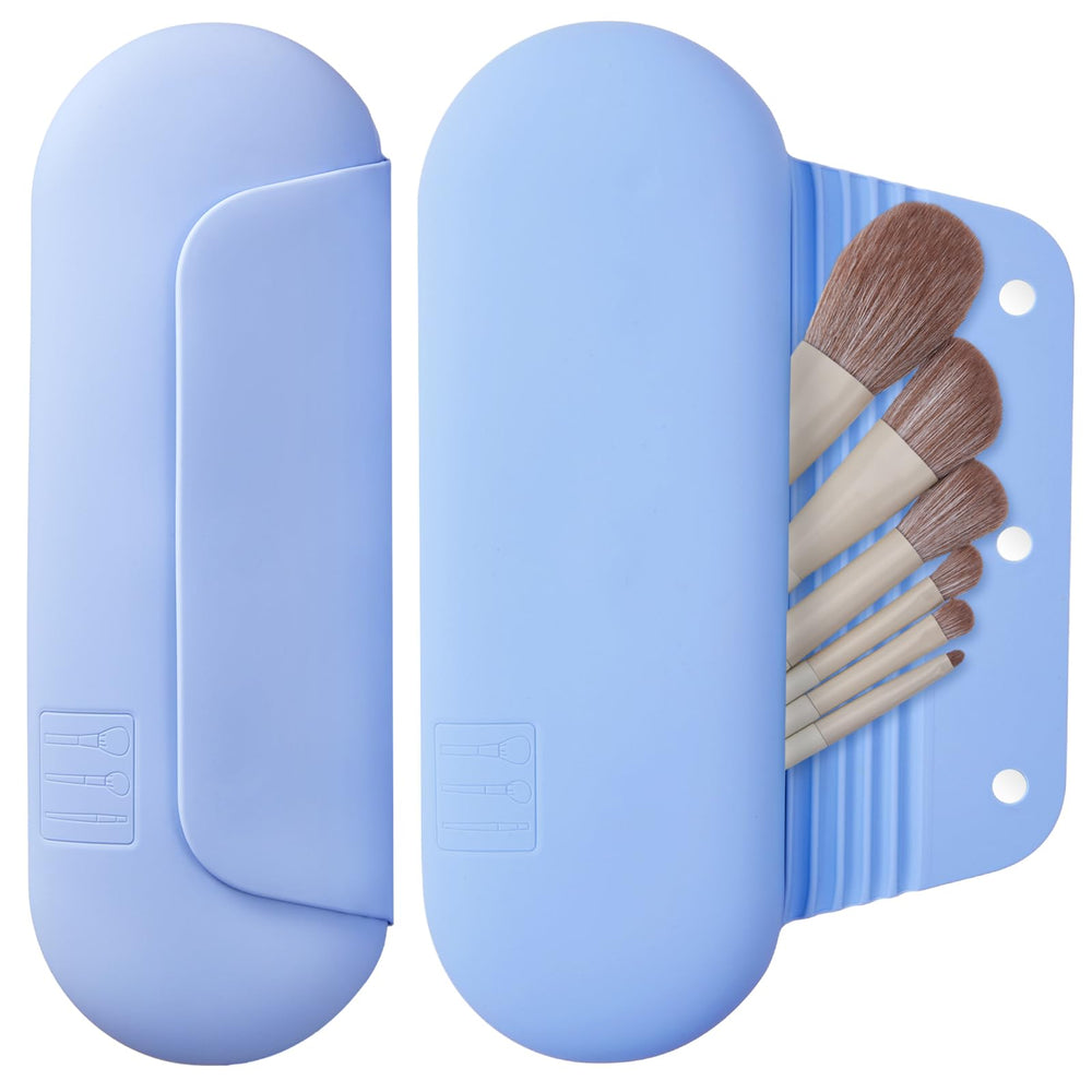 AGIKET silicone makeup brush holder blue front view for organized travel