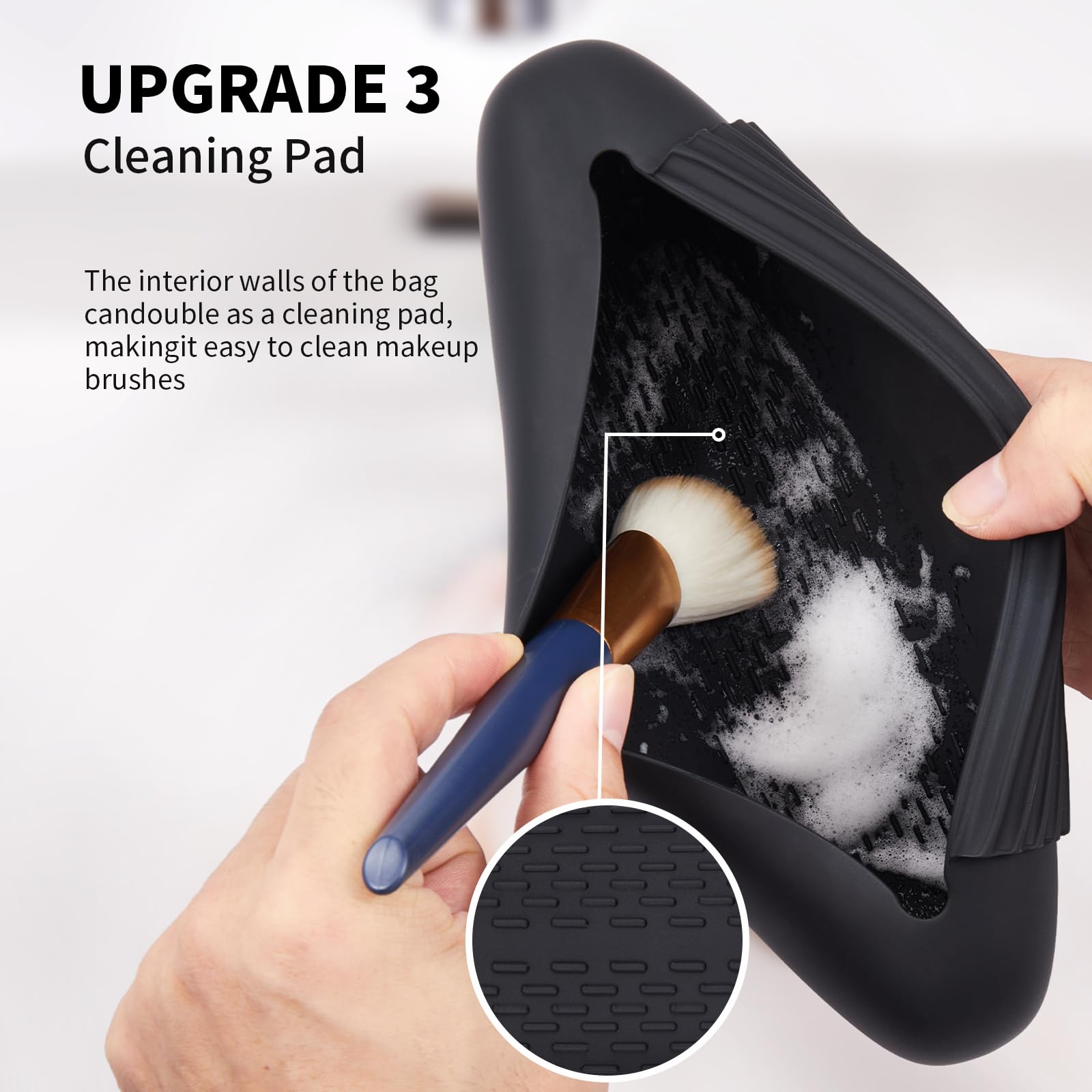 AGIKET silicone makeup brush holder side view demonstrates easy access on the go.