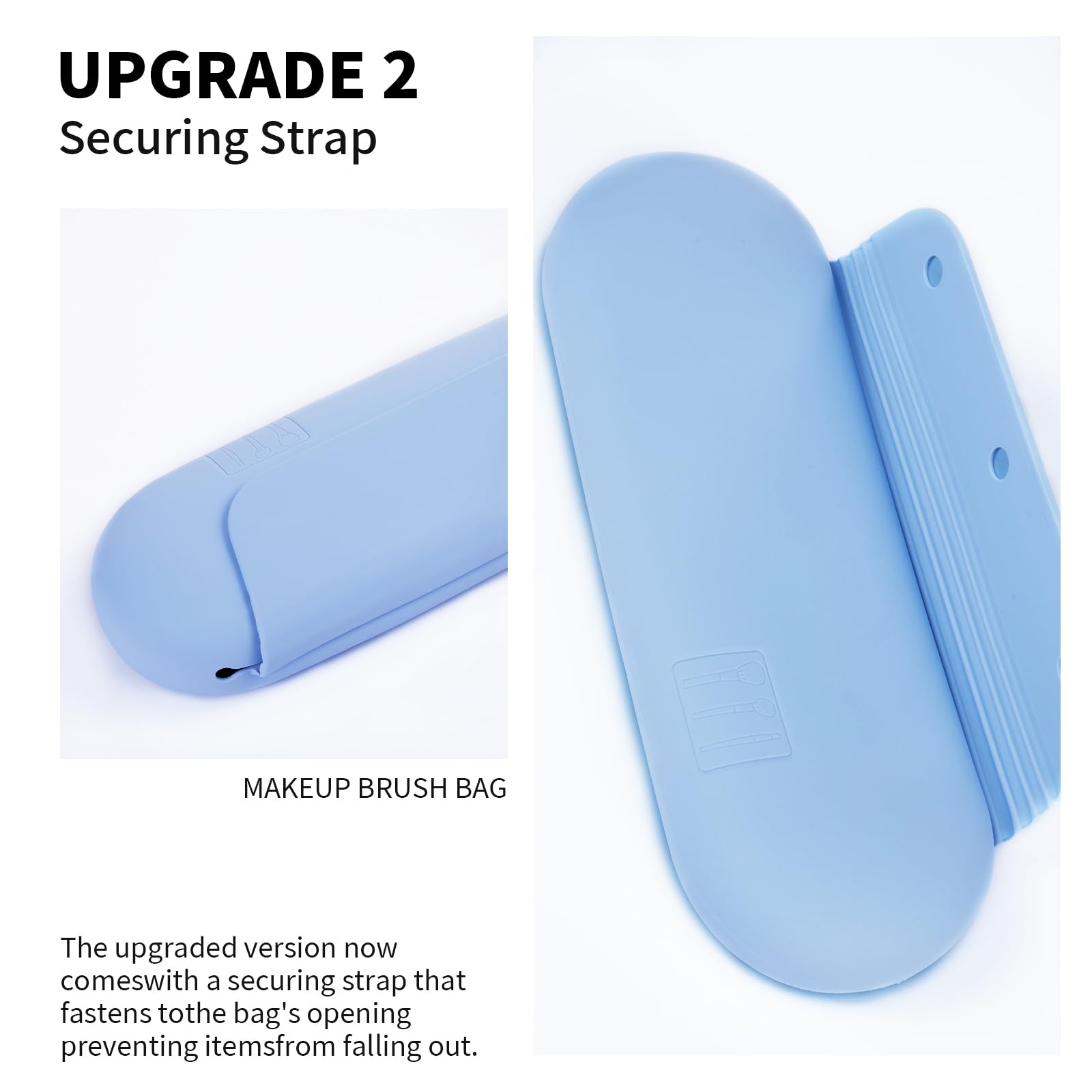 AGIKET travel-friendly makeup brush bag in blue on a vanity