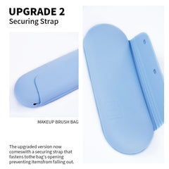 AGIKET travel-friendly makeup brush bag in blue on a vanity