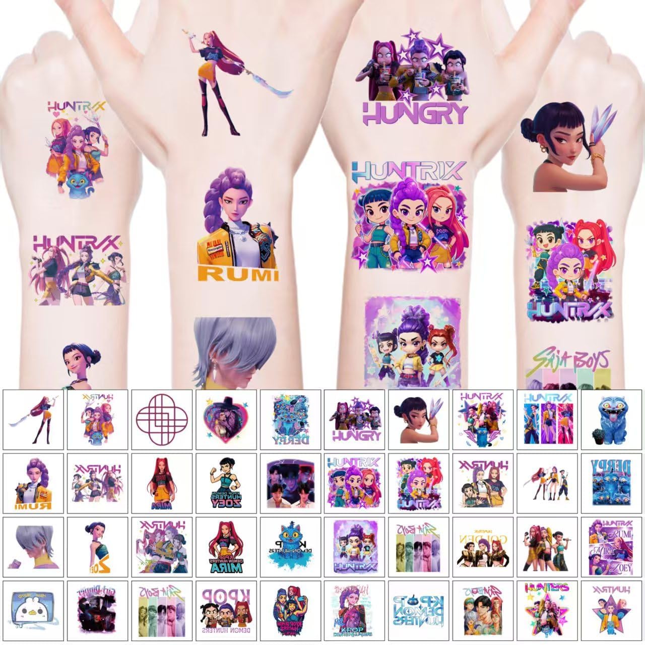 AGOODTO Kpop Demon tattoos on kids' hands illustrate safe, temporary body art.