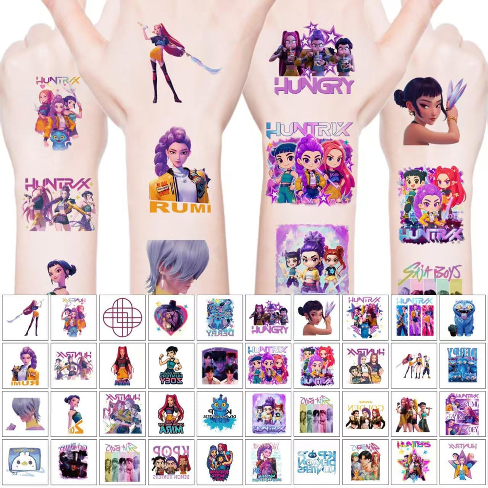 AGOODTO Kpop Demon tattoos on kids' hands illustrate safe, temporary body art.