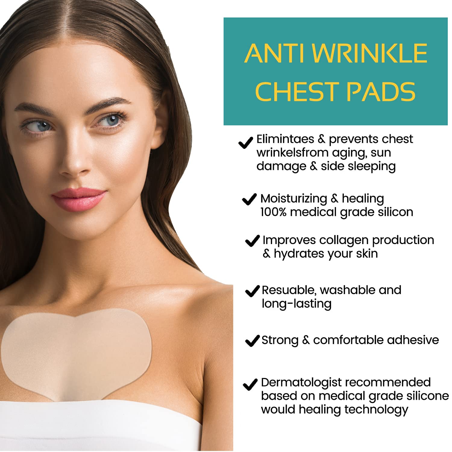 AGOPLEE Chest Wrinkle Pads silicone material highlight for safe, non-invasive night-time skin firming