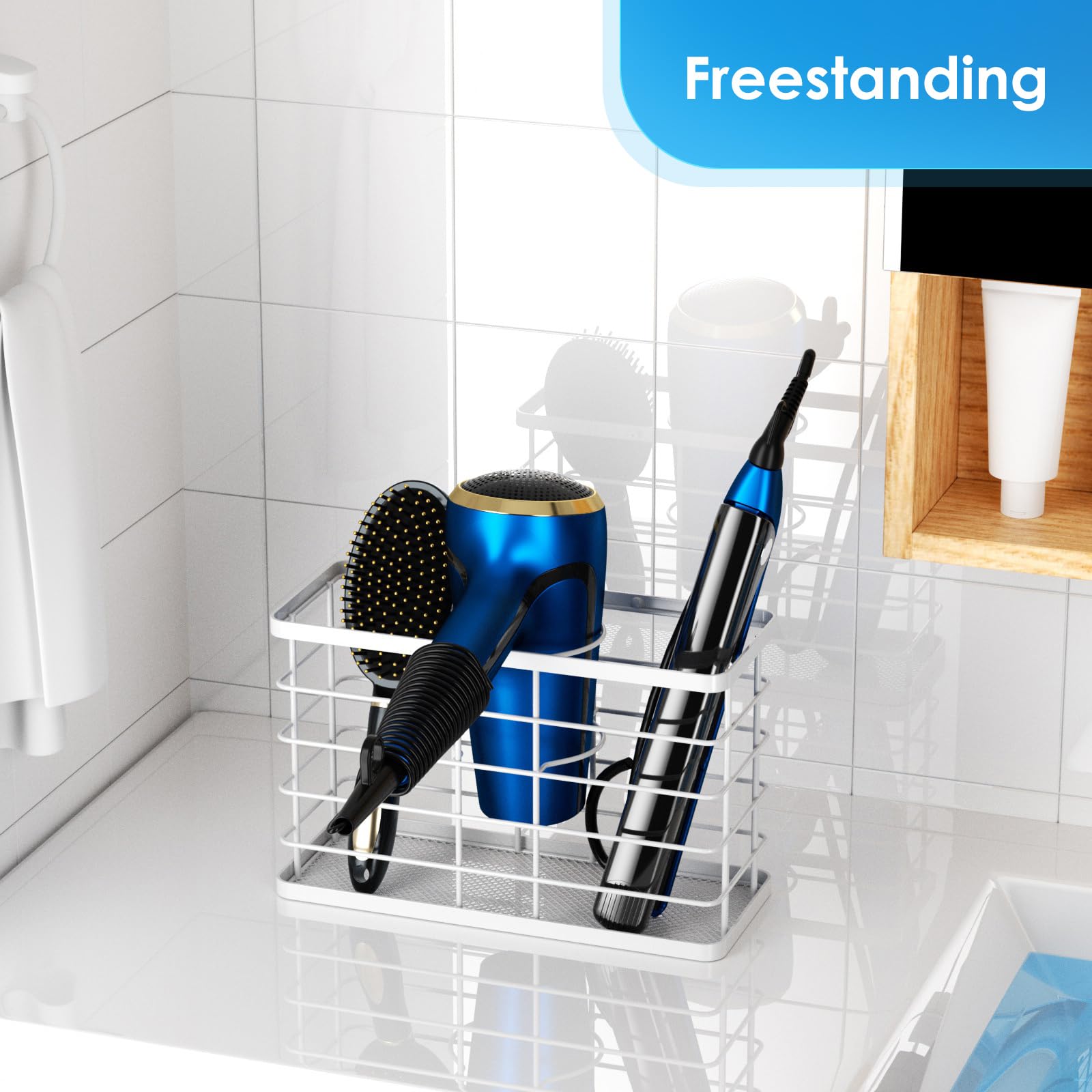 Agotglmi bathroom hair tool stand supports multiple devices for a tidy vanity.