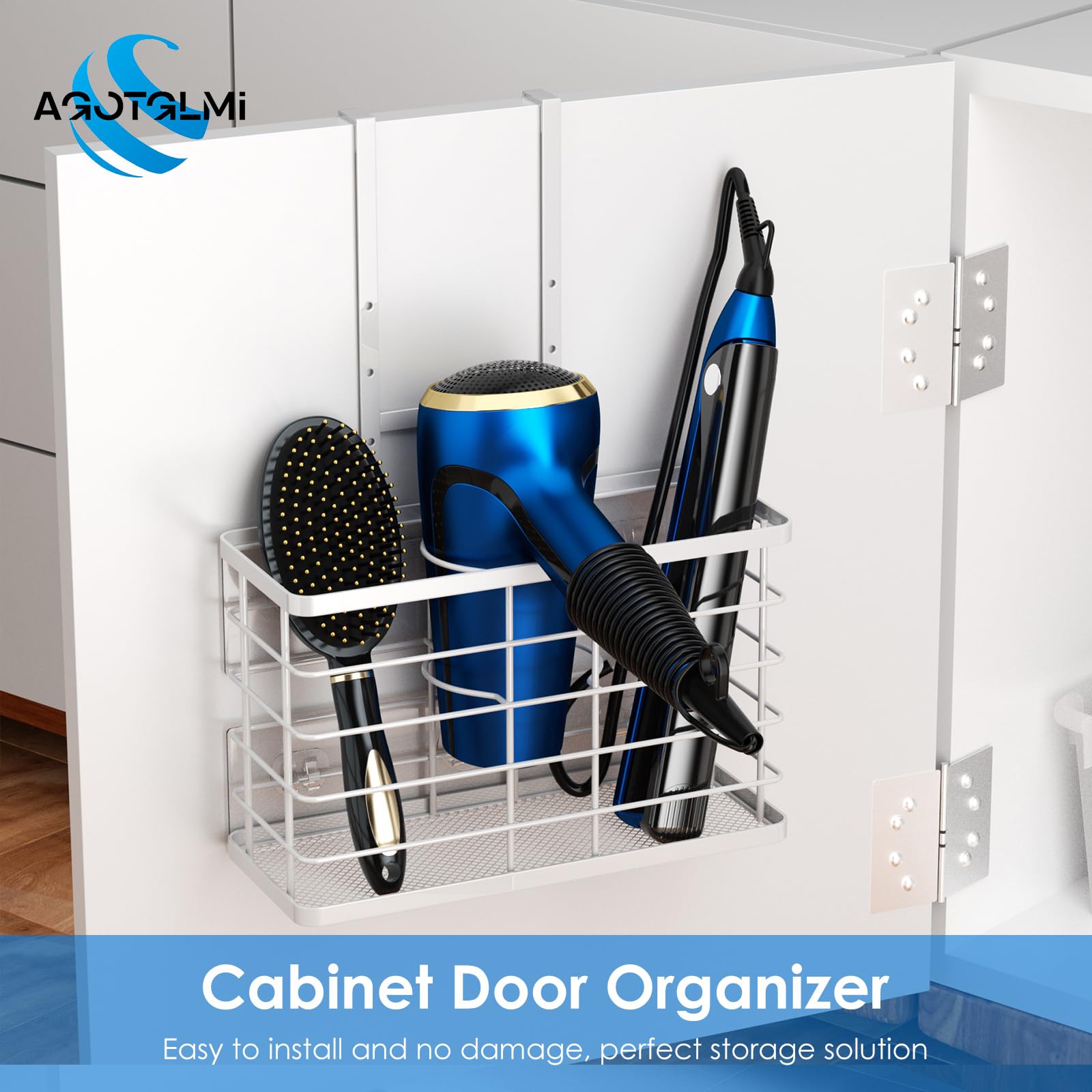 Agotglmi cabinet-door hair tool organizer secures tools neatly while saving counter space.