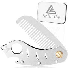 AhfuLife stainless-steel folding comb in pocket-size ready for on-the-go grooming.