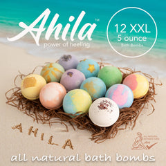 Ahila Power of Healing bath bomb fizzing in water, creating a relaxing atmosphere.