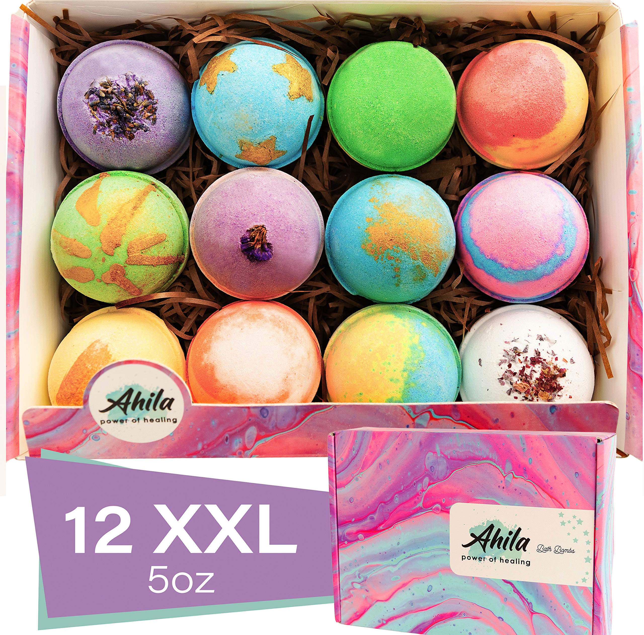 Ahila Power of Healing bath bomb set showcasing vibrant colors for a luxurious bath experience.