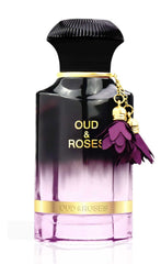 AHMED Oud & Roses bottle front for versatile daytime and evening wear.