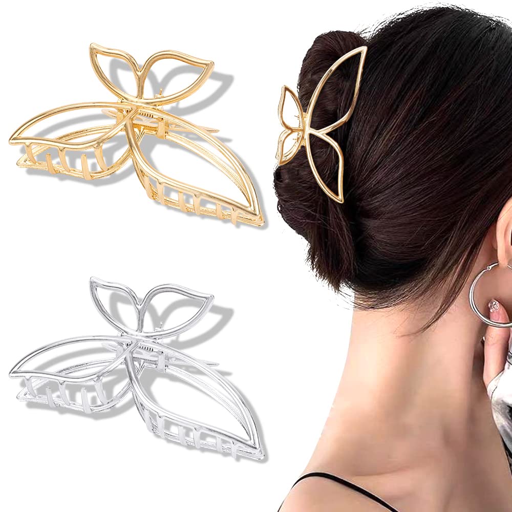 AHONEY Butterfly metal hair clip in gold closeup, elegant daily styling with a luxurious finish.