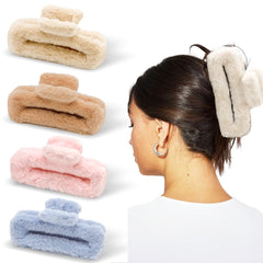 AHONEY fuzzy hair clip beige close-up showing plush texture for comfortable all-day wear