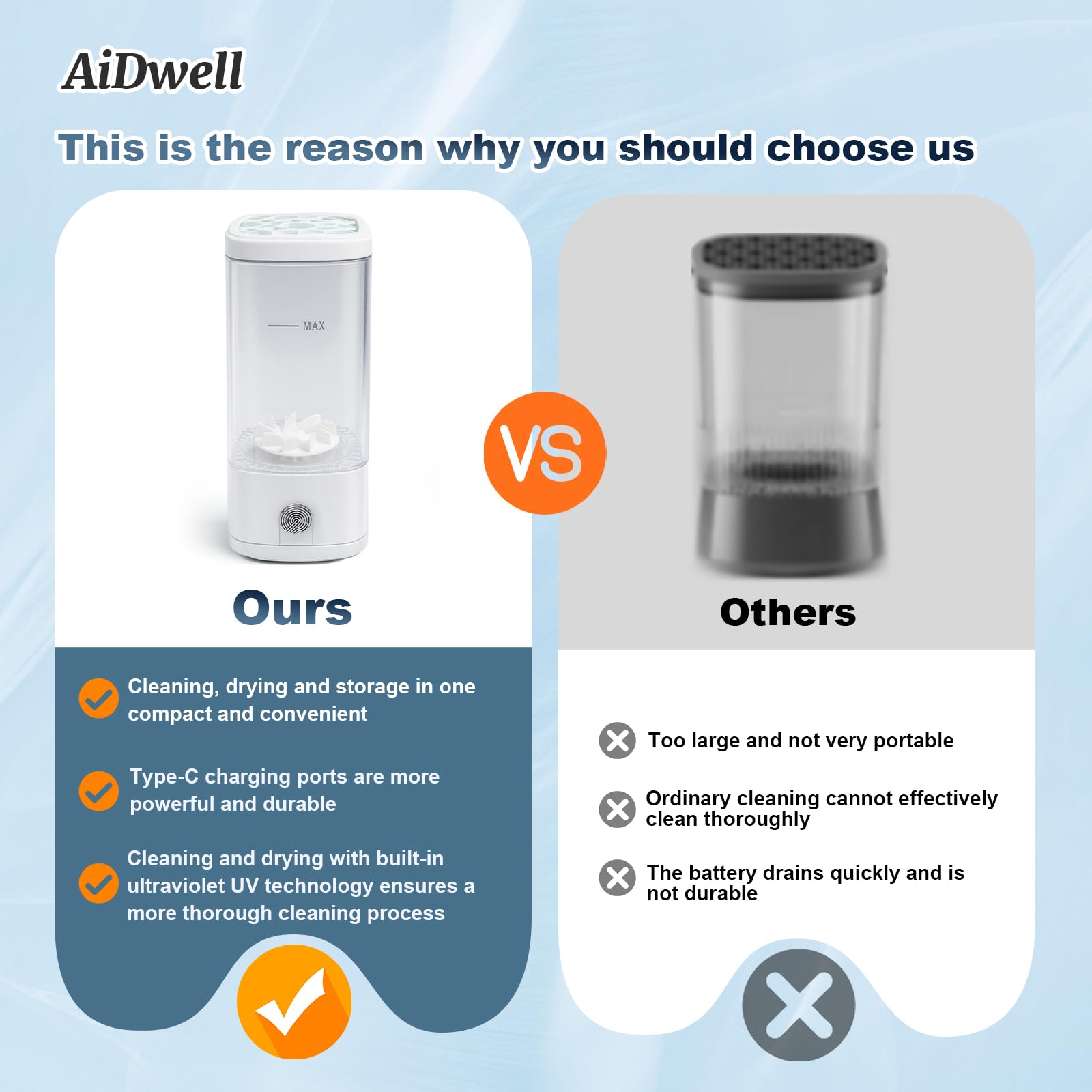 AiDwell high-speed rotation cleans makeup residues for a refreshed brush feel