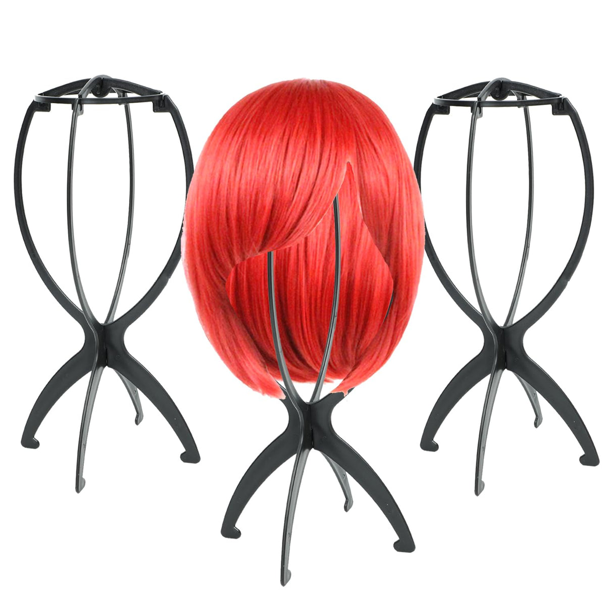 AIAIZHQH wig stand holder 3-pack on display demonstrates compact wig storage.
