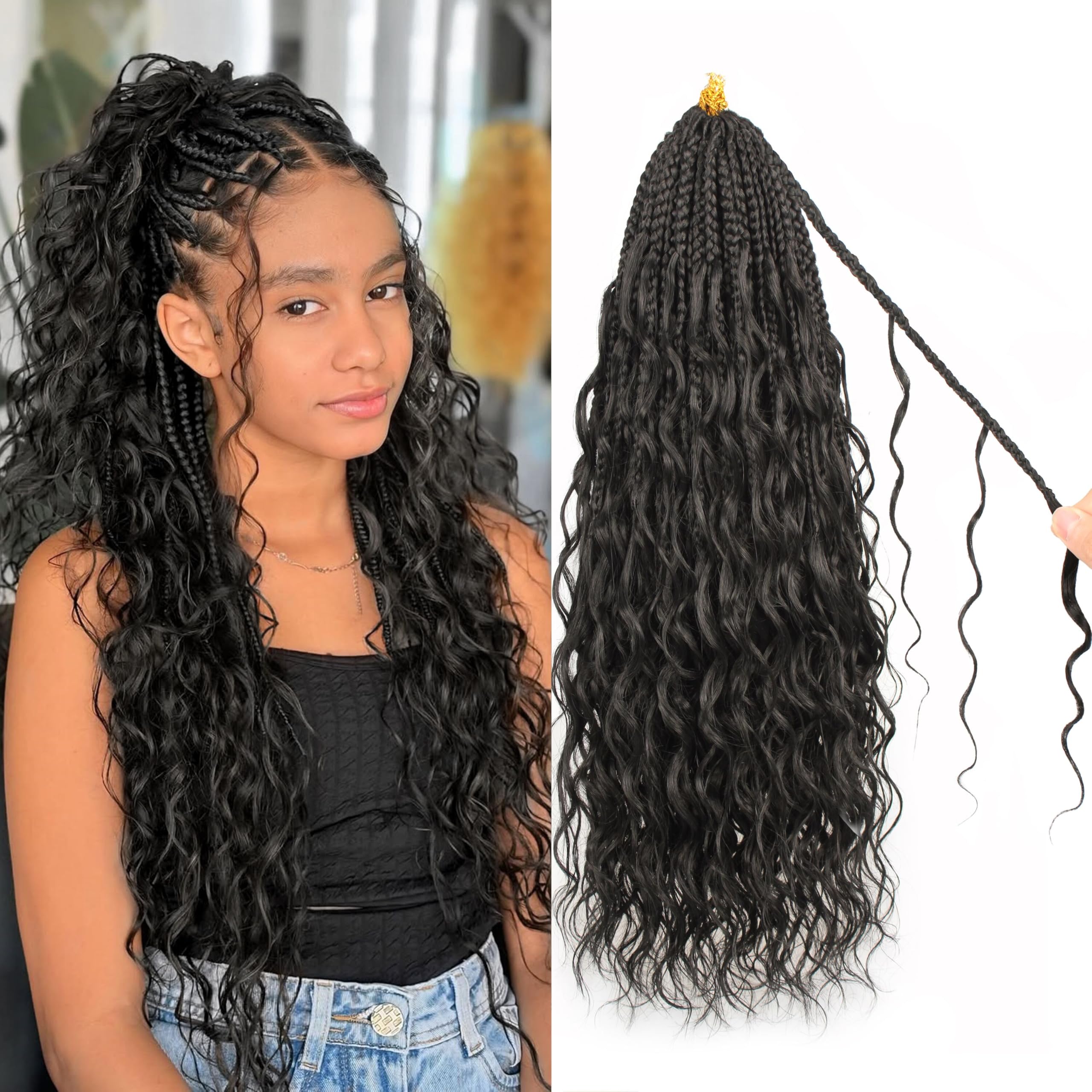 AIBEO Goddess Box Braids 24-inch close-up shows natural-looking soft curls for daily wear