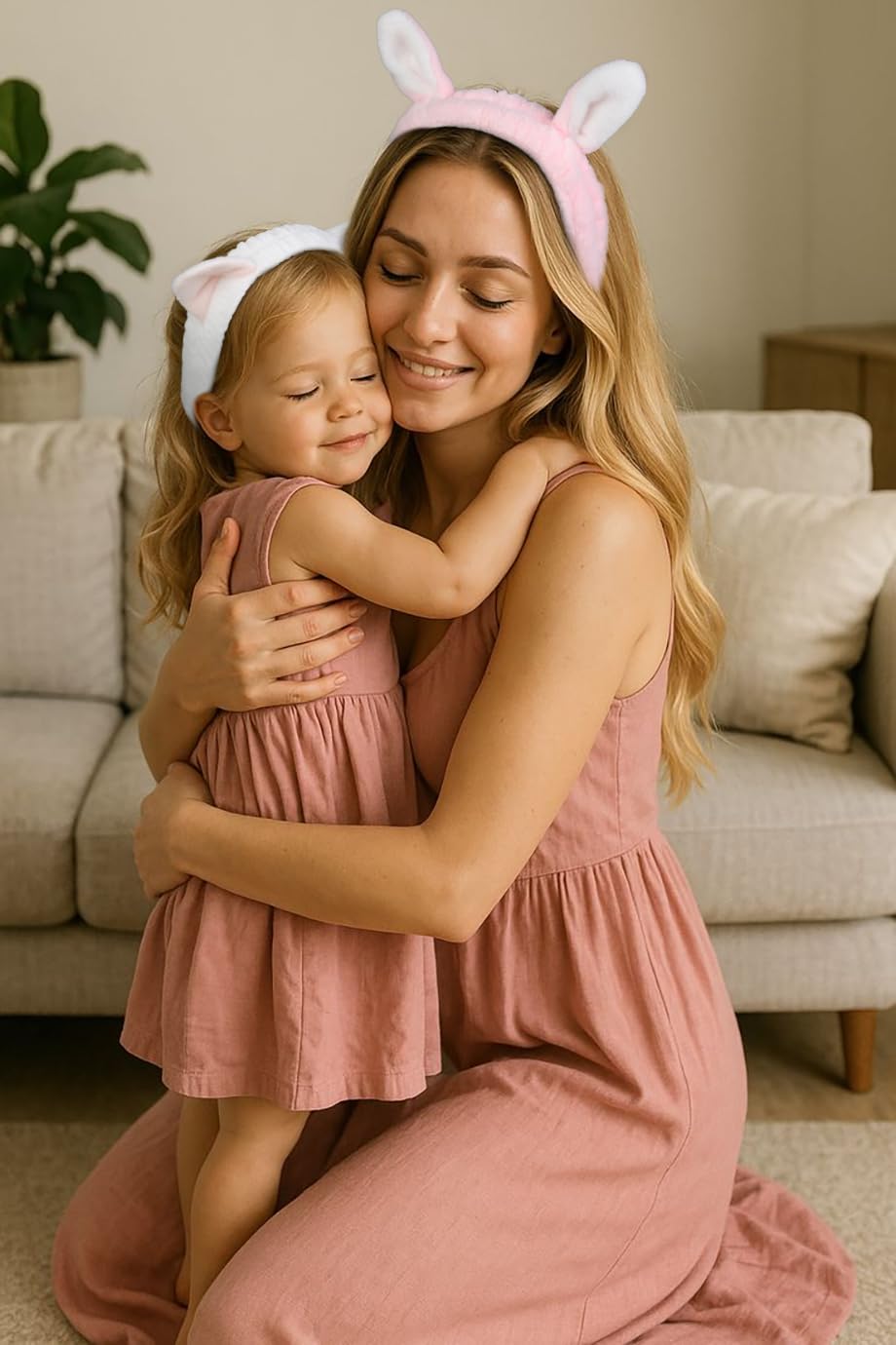 AIBFRID pink bunny headband keeps hair back for makeup and selfies.