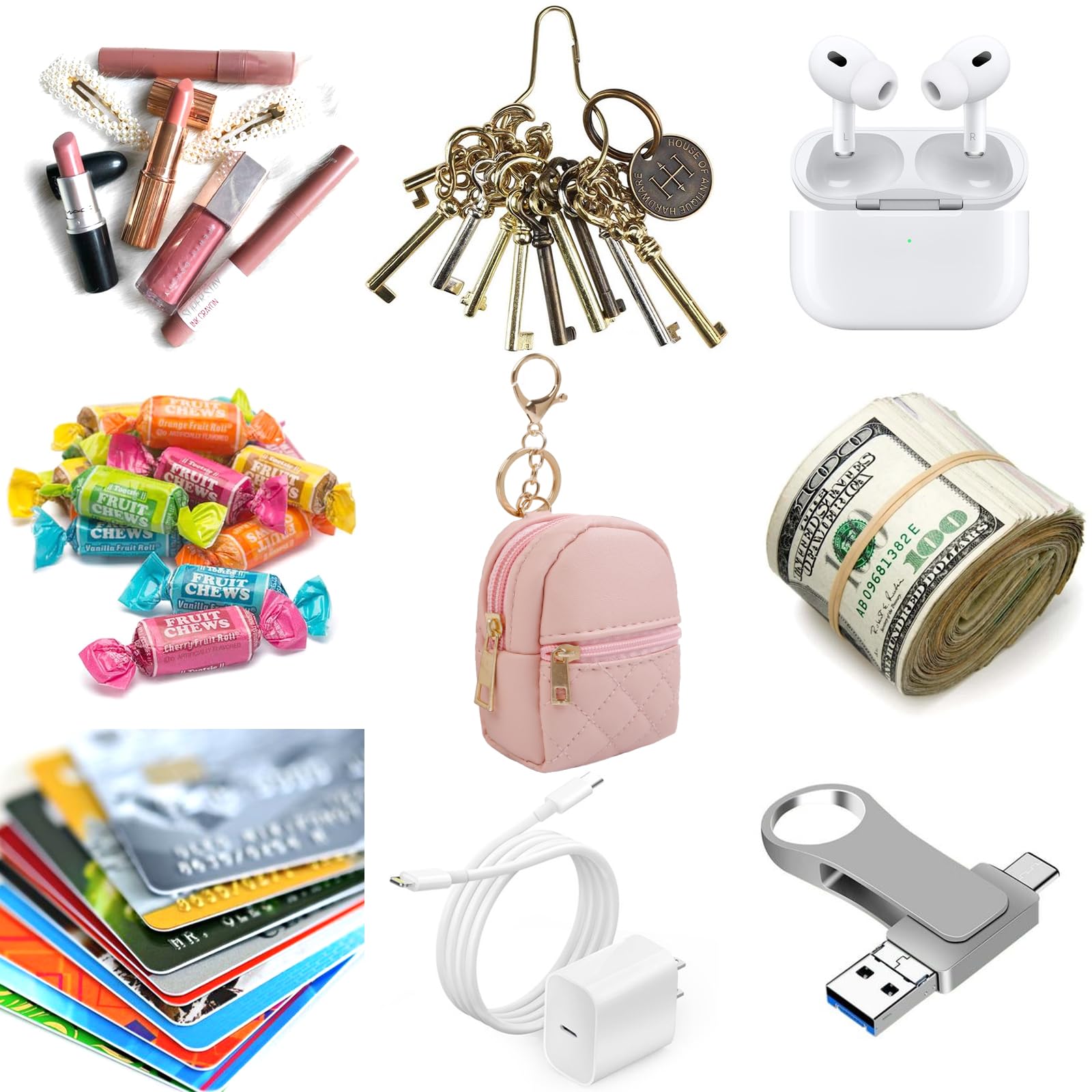 AIBFRID mini backpack keychain in pink, front view, adds charm while storing small cosmetics.