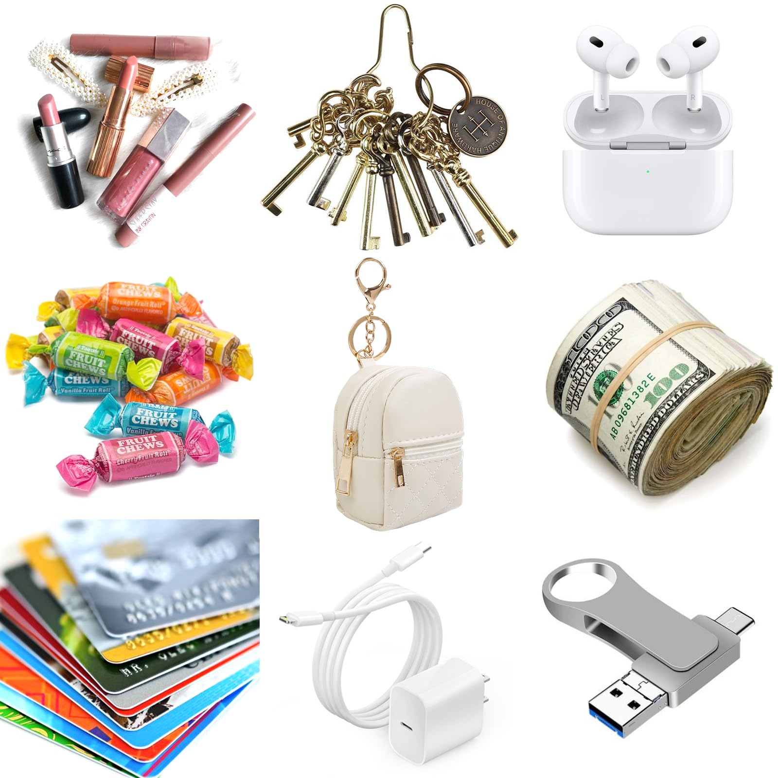 AIBFRID mini backpack keychain in pink keeps lipsticks and coins neatly within reach.