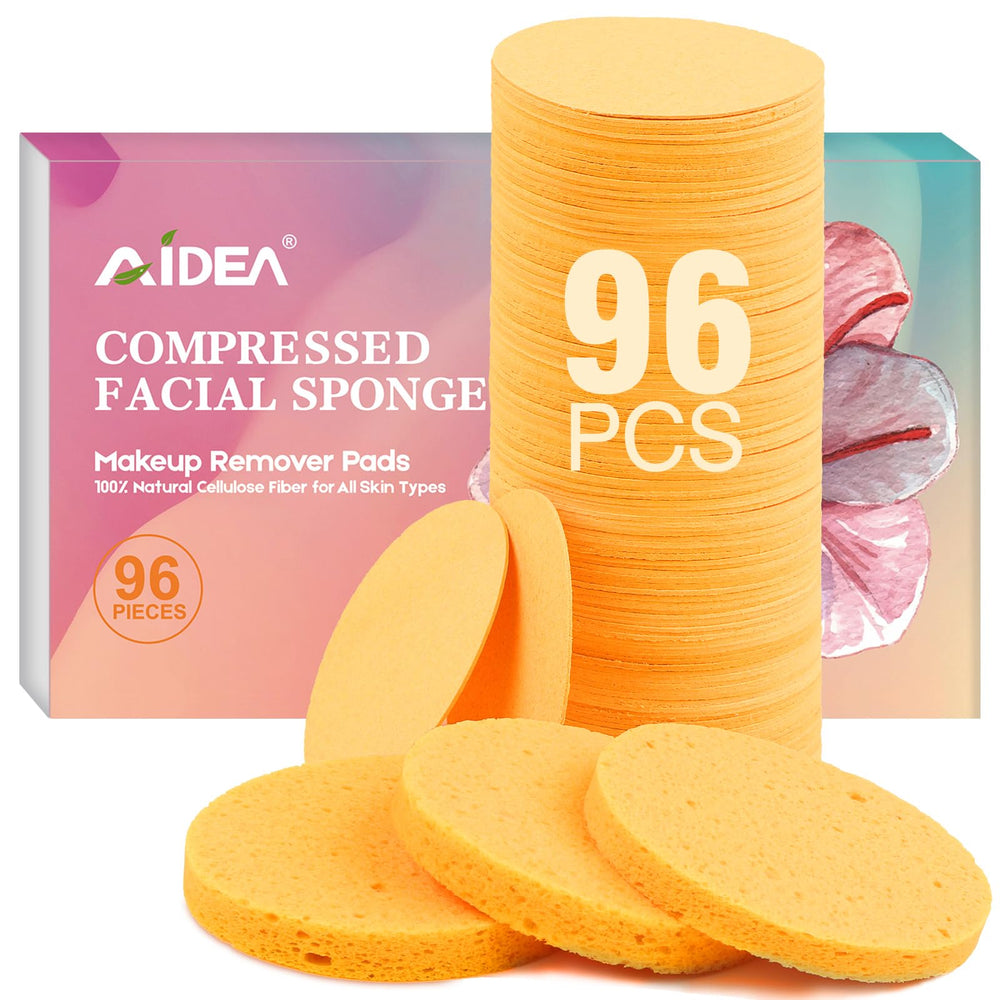 AIDEA compressed facial sponges pack 96 count for everyday cleansing routines.