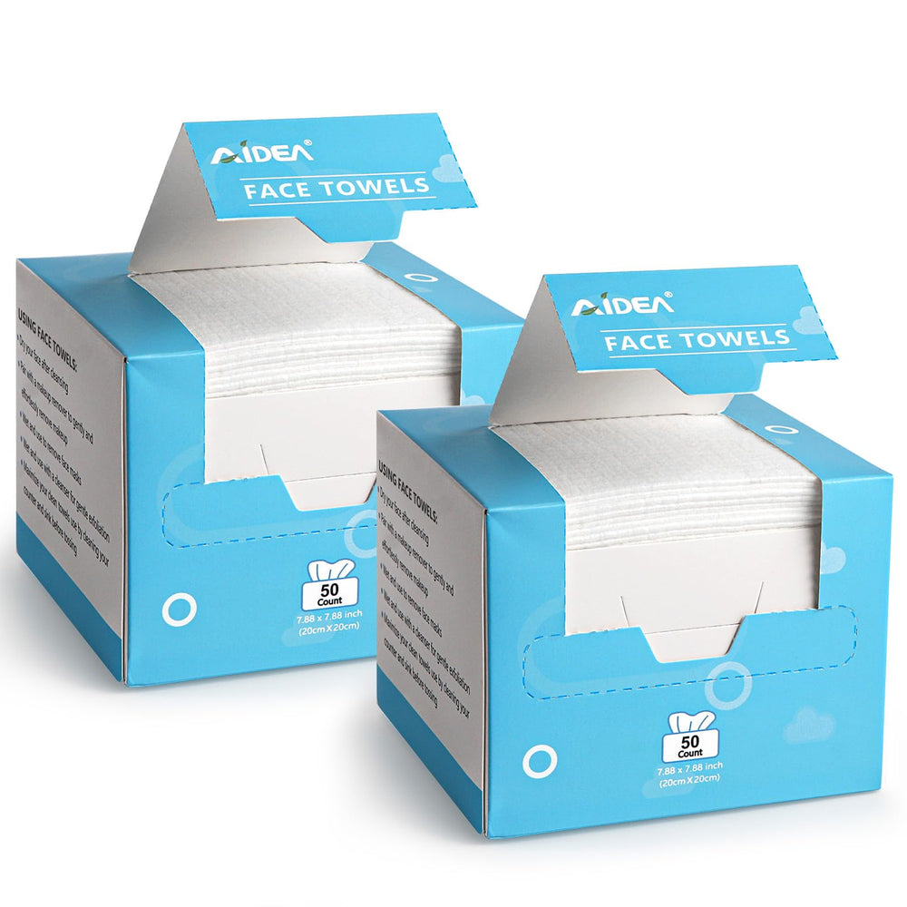 AIDEA Face Towels Disposable 100Ct pack for on-the-go cleansing and makeup removal.