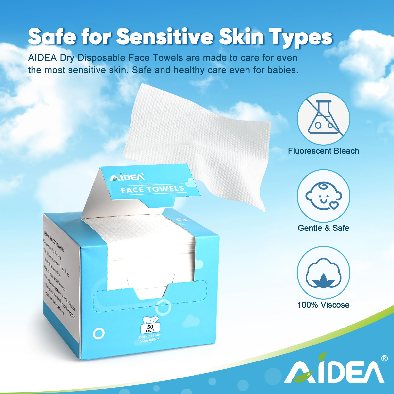 AIDEA face towels soft-absorbent-material close-up highlights plush texture for gentle cleansing.