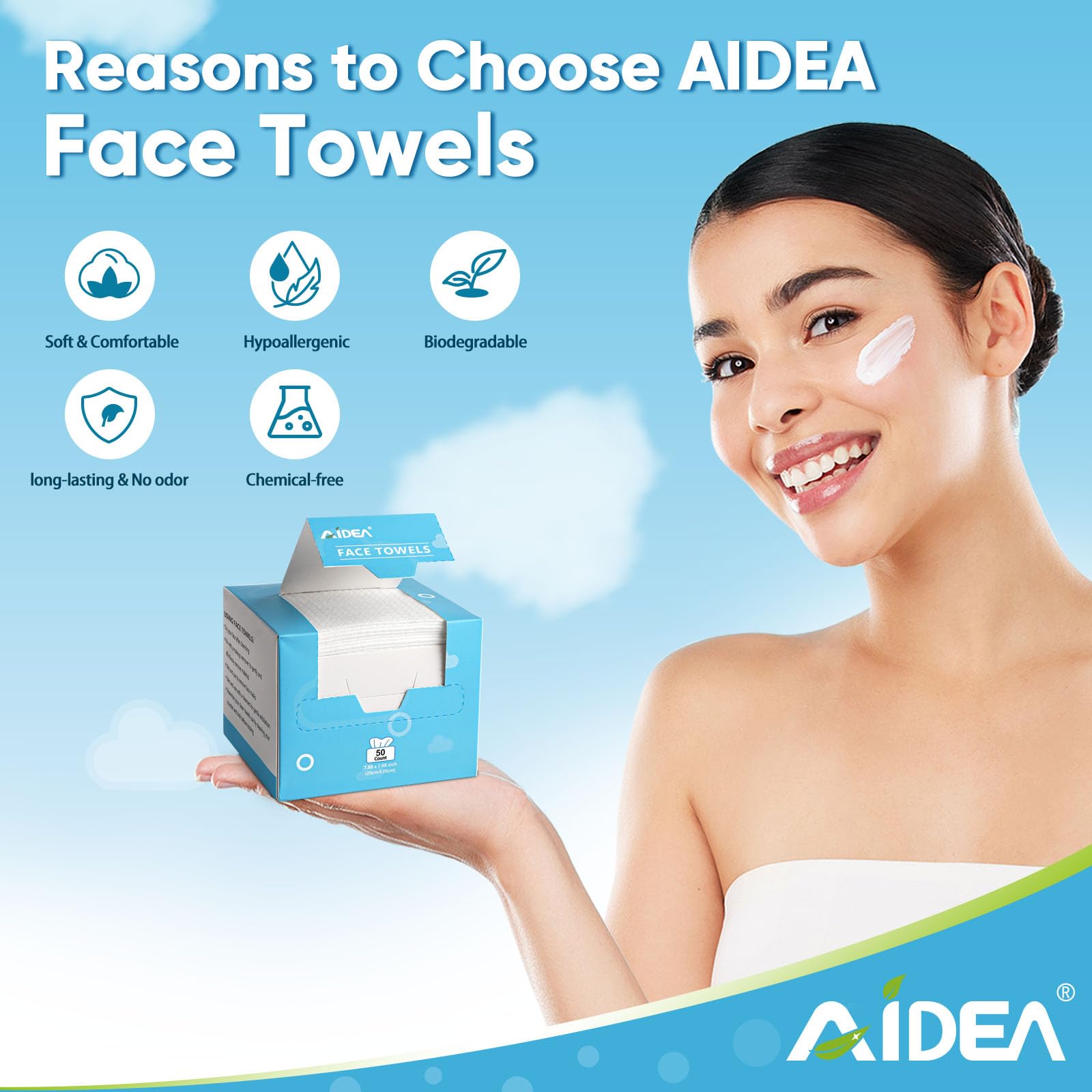 AIDEA disposable towels in travel pack, ideal for on-the-go skincare.