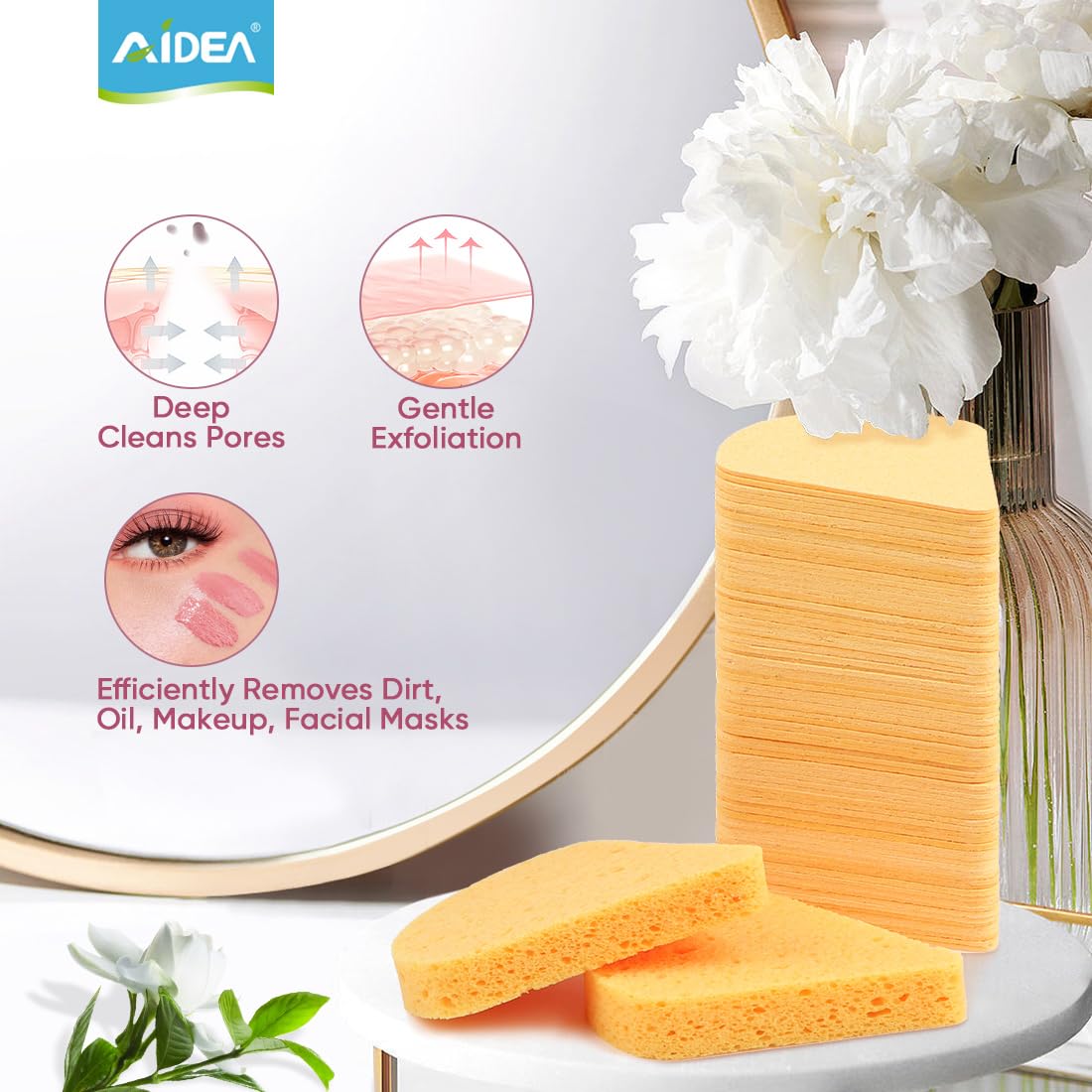 AIDEA reusable face sponges collection arranged for eco-friendly daily routines.