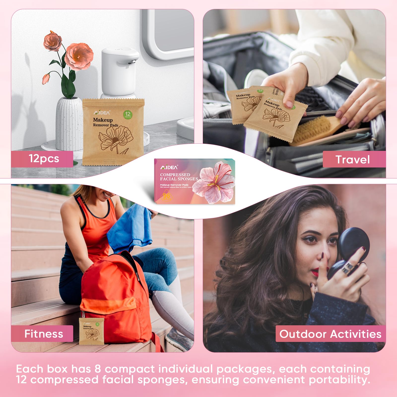 AIDEA travel-friendly sponges in a makeup bag showing portable skincare on the go.