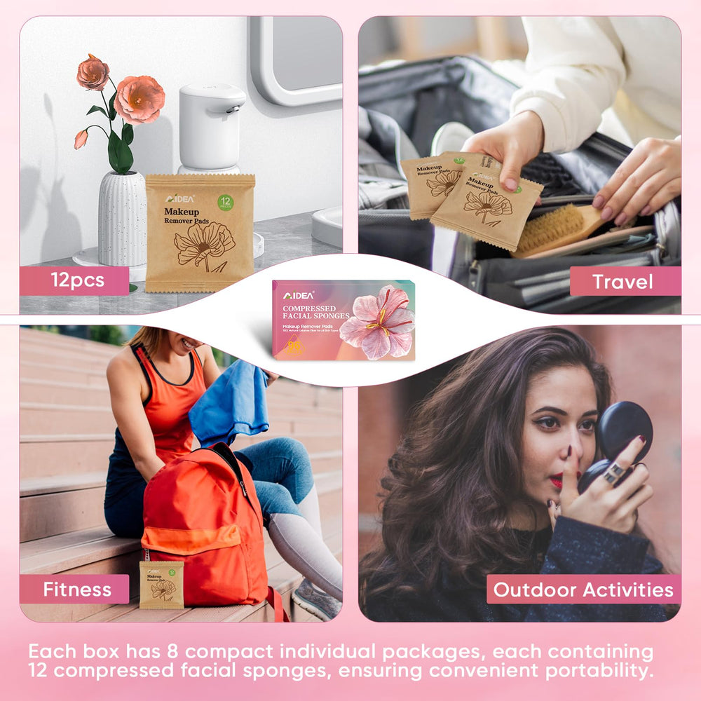 AIDEA travel-friendly sponges in a makeup bag showing portable skincare on the go.