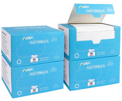 AIDEA XL face towels disposable pack four boxes; convenient for travel skincare routines.