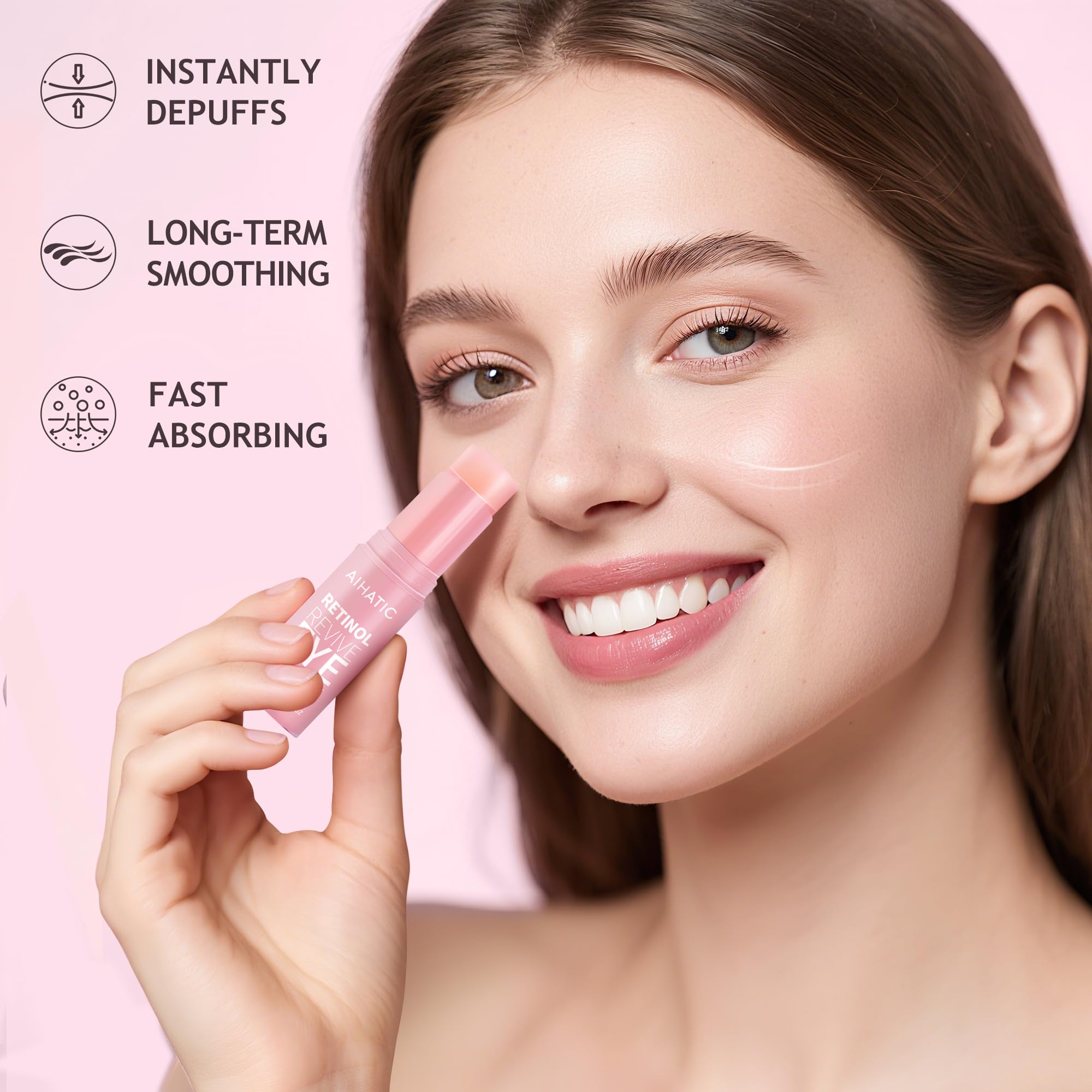 Aihatic eye balm stick texture closeup reveals creamy consistency ideal for gentle use.